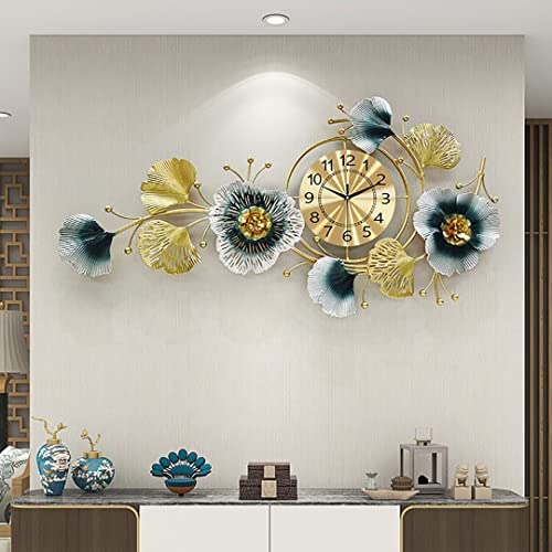 Fmnnfp Large Decorative Wall Clock 42 Inch Light Luxury Ginkgo Leaf Quartz Clock with Silent Movement Wall Clock for Living Room Bedroom Office
