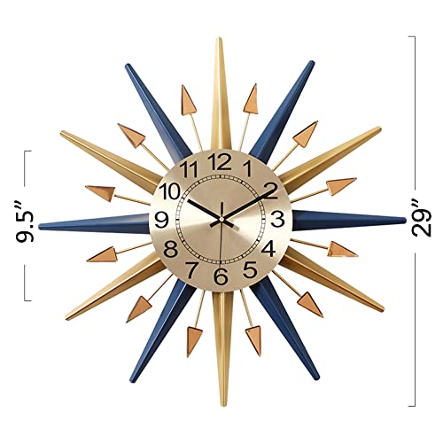 SHISEDECO Mid-Century Instruments Satellite Metal Crystal Wall Clock, Large Starburst Decoration for Home, Kitchen,Living Room,Office (Classic Blue 30")