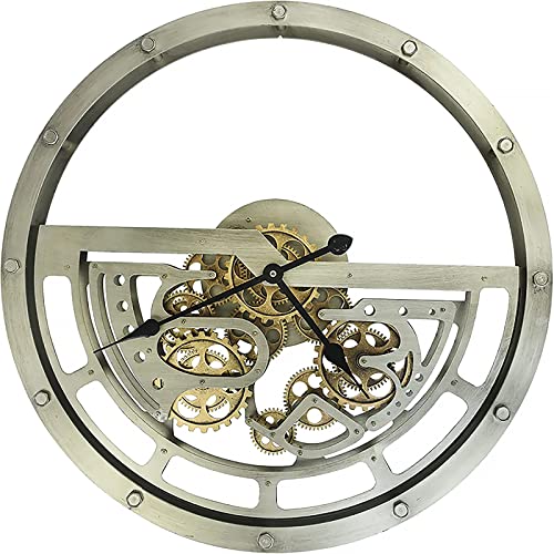 XYFZRL Large Wall Clock with Real Moving Gears 26In Farmhouse Industrial Steampunk Aesthetics Art Home Decor Clock Modern Metal Silent Wall Clock for Living Room Decor Kitchen Office (Bronze Copper)
