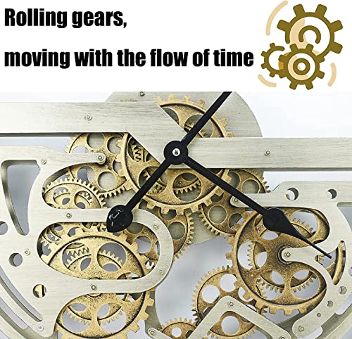 XYFZRL Large Wall Clock with Real Moving Gears 26In Farmhouse Industrial Steampunk Aesthetics Art Home Decor Clock Modern Metal Silent Wall Clock for Living Room Decor Kitchen Office (Bronze Copper)