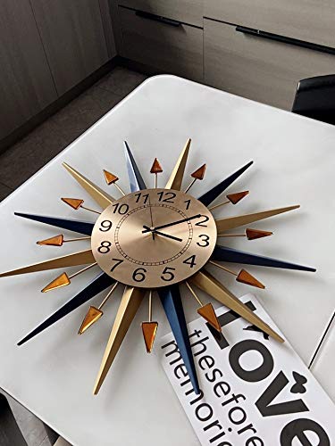 SHISEDECO Mid-Century Instruments Satellite Metal Crystal Wall Clock, Large Starburst Decoration for Home, Kitchen,Living Room,Office (Classic Blue 30")