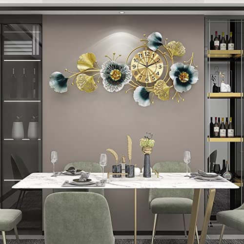 Fmnnfp Large Decorative Wall Clock 42 Inch Light Luxury Ginkgo Leaf Quartz Clock with Silent Movement Wall Clock for Living Room Bedroom Office