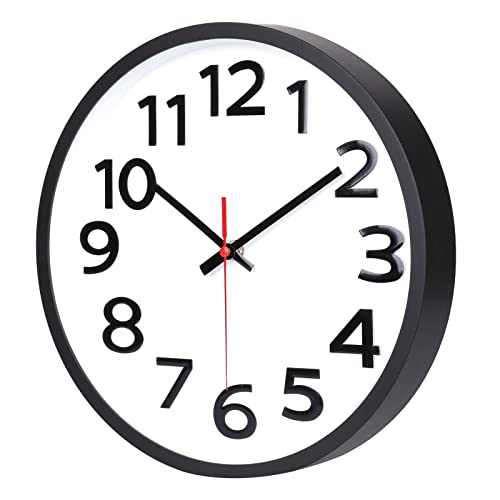 Wall Clock Battery Operated Silent Non-Ticking Easy to Read Modern Decorative for Home Office School (10 Inch Black)