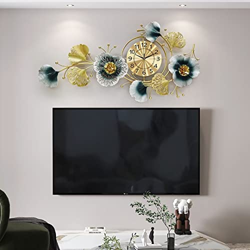 Fmnnfp Large Decorative Wall Clock 42 Inch Light Luxury Ginkgo Leaf Quartz Clock with Silent Movement Wall Clock for Living Room Bedroom Office