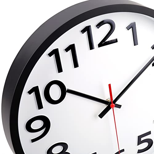 Wall Clock Battery Operated Silent Non-Ticking Easy to Read Modern Decorative for Home Office School (10 Inch Black)