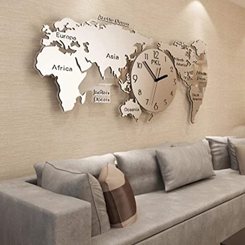 3D World Map Wall Clock, Modern Nordic Wall Art Decor, Acrylic Silent No Tick Home Bedroom Office Clock, Silent Wall Clock,47 * 22in