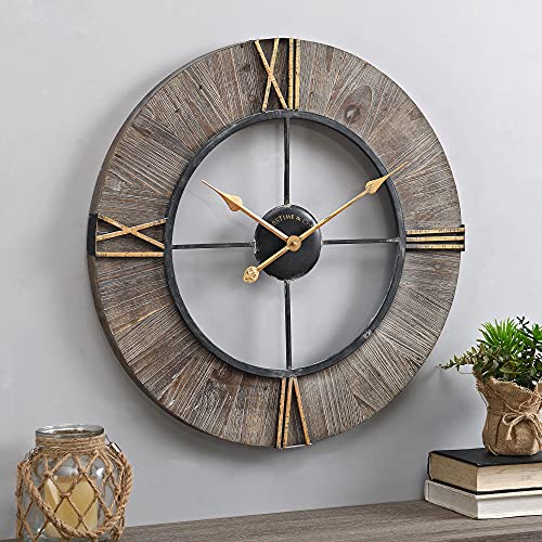FirsTime & Co. Gray Farley Wall Clock for Home Office, School, Kitchen, Living Room, Bedroom, Round, Wood, Farmhouse, 24.5 x 2 x 24.5 inches
