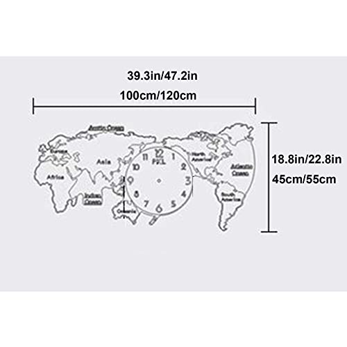 3D World Map Wall Clock, Modern Nordic Wall Art Decor, Acrylic Silent No Tick Home Bedroom Office Clock, Silent Wall Clock,47 * 22in