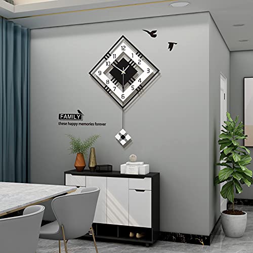 FLEBLE Extra Large Wall Clocks for Living Room Decor Modern Big Silent Pendulum Wall Clock Battery Operated Quartz for Office Indoor 30 Inch Giant Black Wall Clock Home decoratives for Kitchen Bedroom