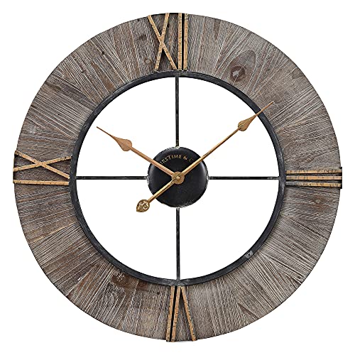 FirsTime & Co. Gray Farley Wall Clock for Home Office, School, Kitchen, Living Room, Bedroom, Round, Wood, Farmhouse, 24.5 x 2 x 24.5 inches