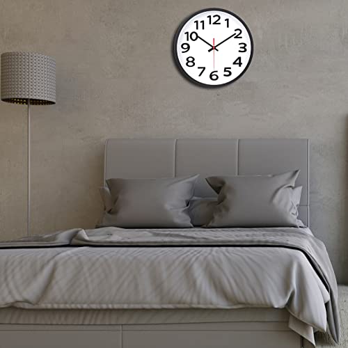 Wall Clock Battery Operated Silent Non-Ticking Easy to Read Modern Decorative for Home Office School (10 Inch Black)