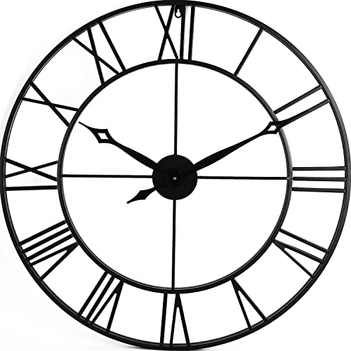 CLXEAST 30 Inch Large Wall Clock Modern, Oversized Roman Numeral Decorative Art Metal Wall Clock, Indoor Silent Clock for Living Room Decor,Fireplace,Office- Black(30")