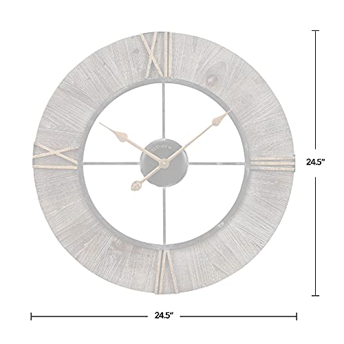 FirsTime & Co. Gray Farley Wall Clock for Home Office, School, Kitchen, Living Room, Bedroom, Round, Wood, Farmhouse, 24.5 x 2 x 24.5 inches