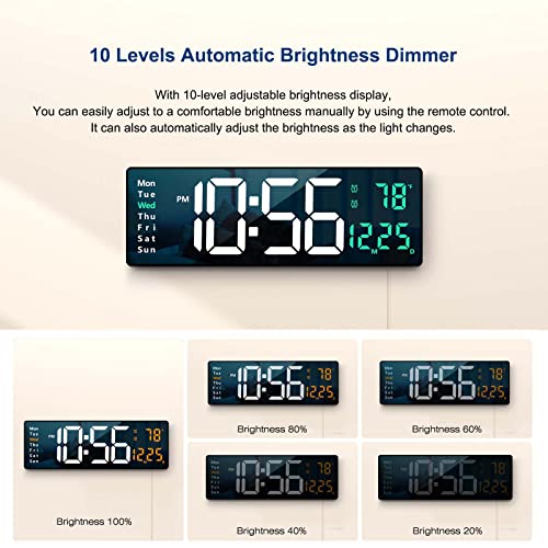 Digital Wall Clock Large Display, 16" Large Wall Clocks with Remote Control for Living Room Gym Shop Warehouse Office Garage Decor, Auto Brightness Dimmer Reloj De Pared with Date Week Temp (Green)
