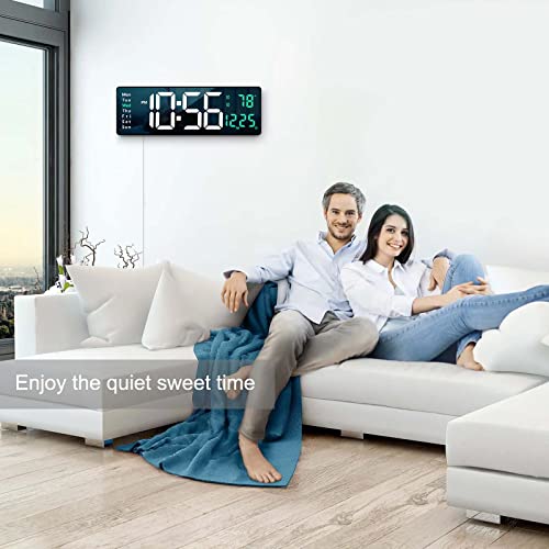 Digital Wall Clock Large Display, 16" Large Wall Clocks with Remote Control for Living Room Gym Shop Warehouse Office Garage Decor, Auto Brightness Dimmer Reloj De Pared with Date Week Temp (Green)