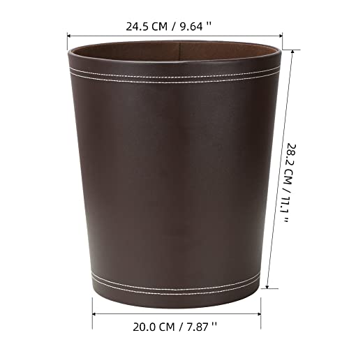 KINGFOM Classic Pu Leather Trash Can Wastebasket, Garbage Container Can for Bathrooms, Powder Rooms, Kitchens, Home, Office and and High Class Hotel Round Brown