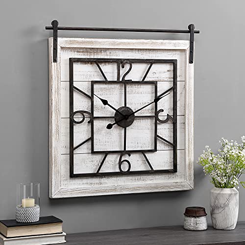 FirsTime & Co. White Townsend Barn Door Wall Clock for Home Office, School, Kitchen, Living Room, Bedroom, Square, Wood, Farmhouse, 29 x 1.75 x 30 inches (31275)