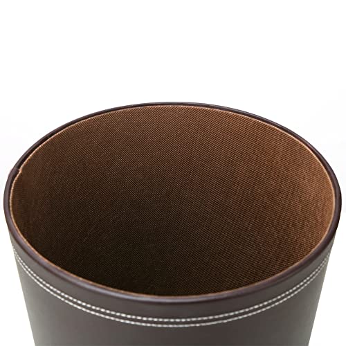 KINGFOM Classic Pu Leather Trash Can Wastebasket, Garbage Container Can for Bathrooms, Powder Rooms, Kitchens, Home, Office and and High Class Hotel Round Brown