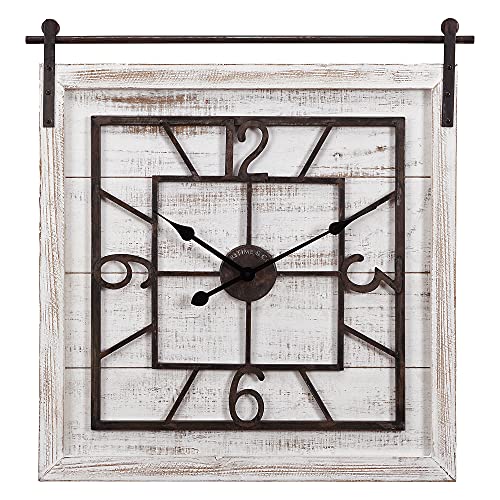 FirsTime & Co. White Townsend Barn Door Wall Clock for Home Office, School, Kitchen, Living Room, Bedroom, Square, Wood, Farmhouse, 29 x 1.75 x 30 inches (31275)