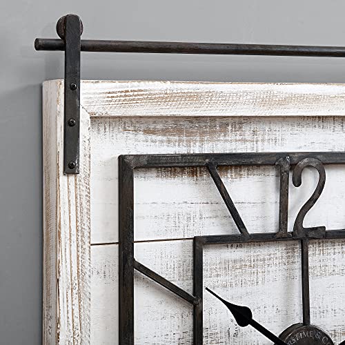 FirsTime & Co. White Townsend Barn Door Wall Clock for Home Office, School, Kitchen, Living Room, Bedroom, Square, Wood, Farmhouse, 29 x 1.75 x 30 inches (31275)
