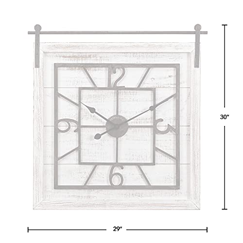 FirsTime & Co. White Townsend Barn Door Wall Clock for Home Office, School, Kitchen, Living Room, Bedroom, Square, Wood, Farmhouse, 29 x 1.75 x 30 inches (31275)