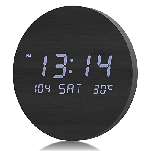 Wall Clock,TOSTOG Digital Wall Clock Silent Kitchen Clock Non Ticking Wall clock,10 Inch LED Wall Clocks with Display of Time/Date/and Temperature,Wooden Clock Decor for Living Room and Office