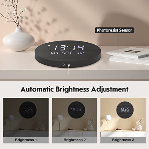 Wall Clock,TOSTOG Digital Wall Clock Silent Kitchen Clock Non Ticking Wall clock,10 Inch LED Wall Clocks with Display of Time/Date/and Temperature,Wooden Clock Decor for Living Room and Office