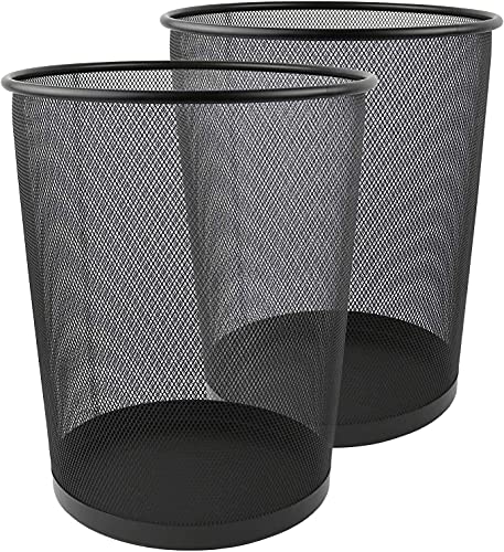 Zuvo Waste Basket | Metal Wire Mesh Bin | Pack of 2 | Lightweight & Stylish | Ideal Trash Can for Home & Office Waste | 4 Gallon (Black)