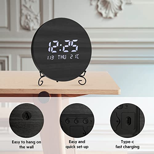 Wall Clock,TOSTOG Digital Wall Clock Silent Kitchen Clock Non Ticking Wall clock,10 Inch LED Wall Clocks with Display of Time/Date/and Temperature,Wooden Clock Decor for Living Room and Office