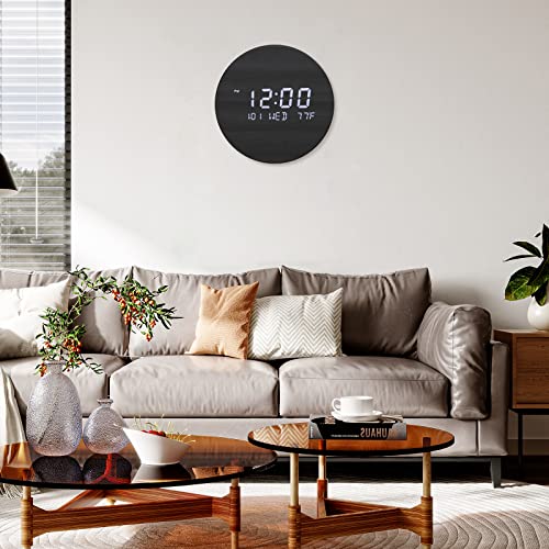 Wall Clock,TOSTOG Digital Wall Clock Silent Kitchen Clock Non Ticking Wall clock,10 Inch LED Wall Clocks with Display of Time/Date/and Temperature,Wooden Clock Decor for Living Room and Office