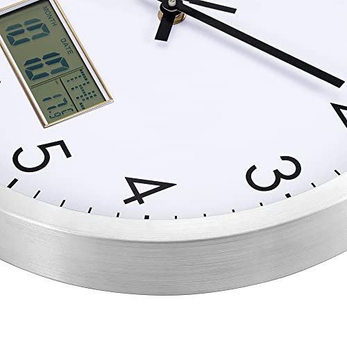 Lumuasky Digital Wall Clock with Date, Month, Day of Week and Temperature, 12 inch Silent Non-Ticking Battery Operated Analog Clock for Living Room Bedroom Kitchen Classroom Office Home School