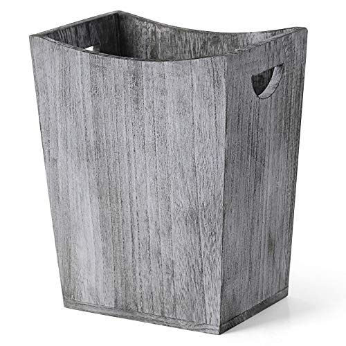 Office Trash Can Wood Wastebasket Farmhouse Style Rustic Wood Trash Can with Handle Durable Small Trash Can Wooden Country Style Garbage Container Bin for Bathroom, Office, Bedroom, Living Room