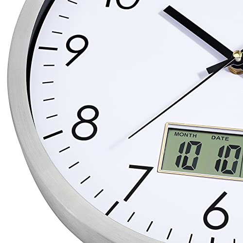 Lumuasky Digital Wall Clock with Date, Month, Day of Week and Temperature, 12 inch Silent Non-Ticking Battery Operated Analog Clock for Living Room Bedroom Kitchen Classroom Office Home School