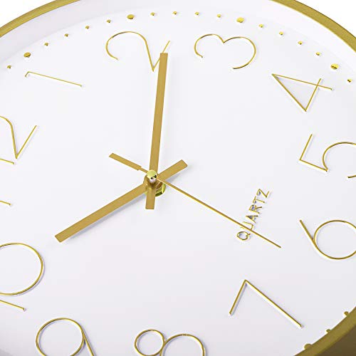 Foxtop Gold Wall Clock 12 Inch Silent Non-Ticking Battery Operated Round Quartz Modern Wall Clock for Office Living Room Kitchen Bedroom Home Decor
