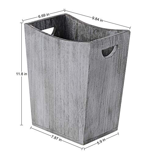 Office Trash Can Wood Wastebasket Farmhouse Style Rustic Wood Trash Can with Handle Durable Small Trash Can Wooden Country Style Garbage Container Bin for Bathroom, Office, Bedroom, Living Room