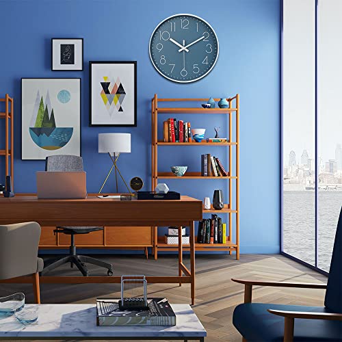 12-Inch Silent Quartz Round Wall Clock - Cerulean