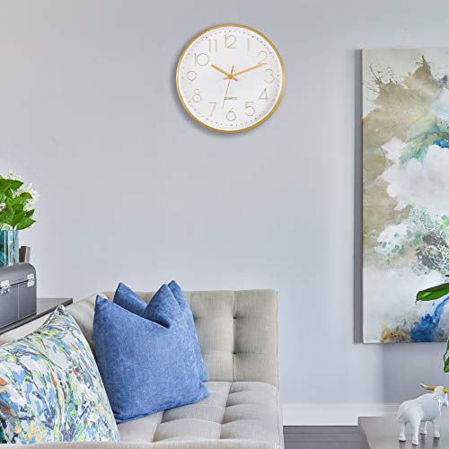 Foxtop Gold Wall Clock 12 Inch Silent Non-Ticking Battery Operated Round Quartz Modern Wall Clock for Office Living Room Kitchen Bedroom Home Decor