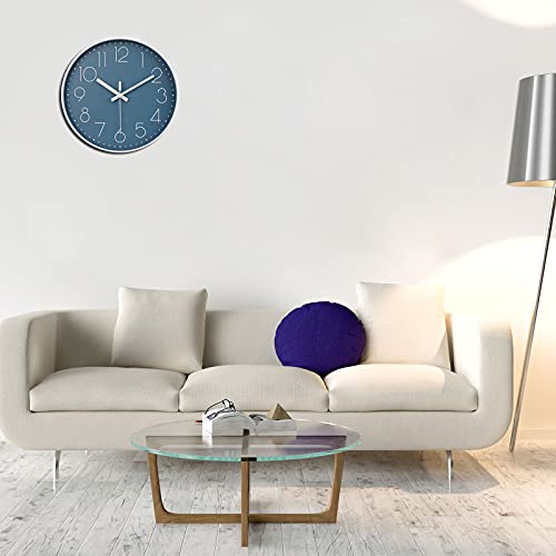 12-Inch Silent Quartz Round Wall Clock - Cerulean