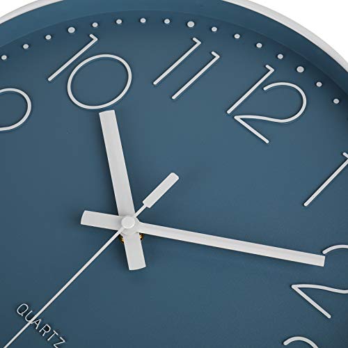 12-Inch Silent Quartz Round Wall Clock - Cerulean