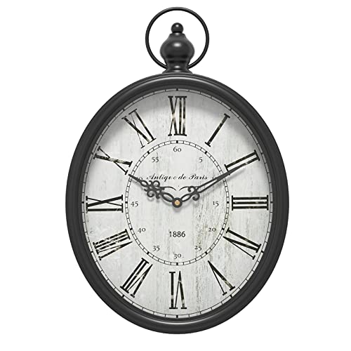 Menterry Oval Retro Wall Clock, Rustic Vintage Style, Old-Fashioned Antique Design, Battery Operated Silent Decor Large Wall Clocks for Kitchen,Farmhouse,Office (15.5" H x 10.5" W)(Black Oval)