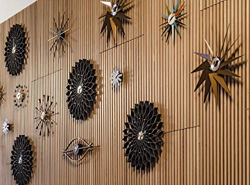SHISEDECO Modern Sunburst Clock in Orange - Non Ticking, Wooden Mid Century Retro Design Decorative Silent Wall Quartz Clock for Home, Kitchen,Living Room,Office and Bedroom etc.(Orange)