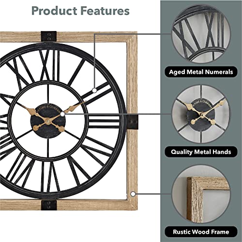 FirsTime & Co. Natural Lexington Wall Clock for Home Office, School, Kitchen, Living Room, Bedroom, Square, Wood, Farmhouse, 22.75 x 1.5 x 22.75 inches