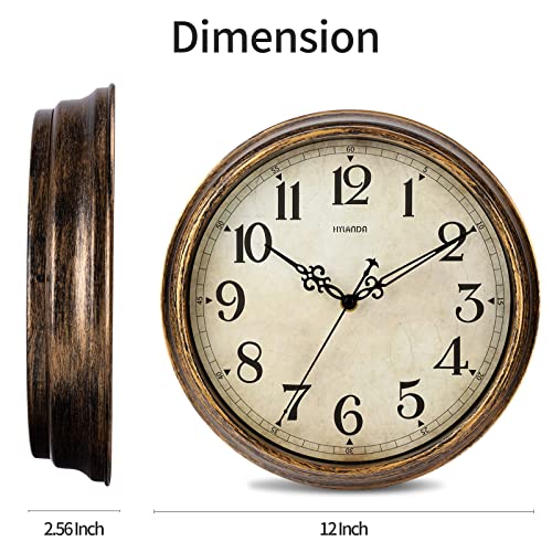 Vintage 12 Inch Silent Wall Clock in Bronze