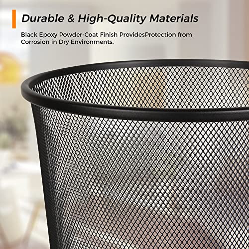 DESIGNA Mesh Small Trash Cans, 6-Pack Metal Wastebaskets, Garbage Container Bin for Office, Home, Bedroom, Black