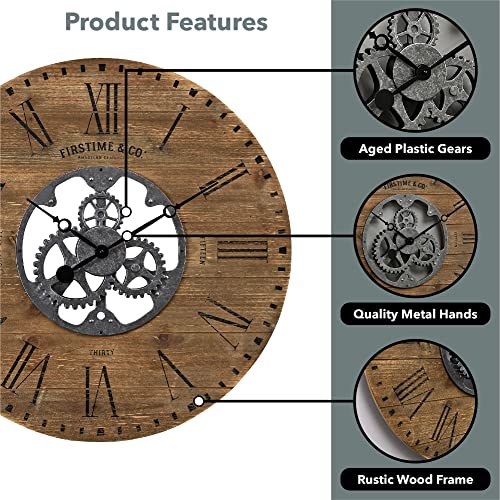 FirsTime Shiplap Gears Vintage Wall Clock, 27