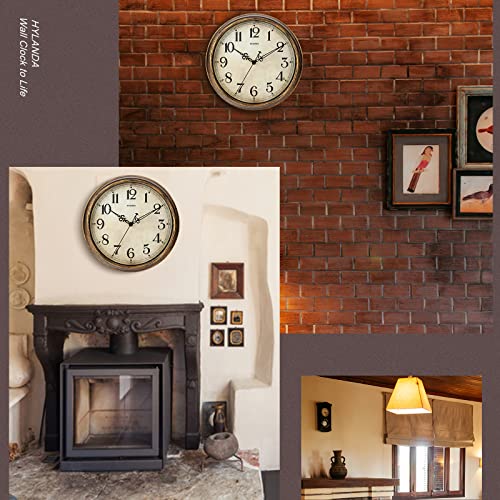 Vintage 12 Inch Silent Wall Clock in Bronze
