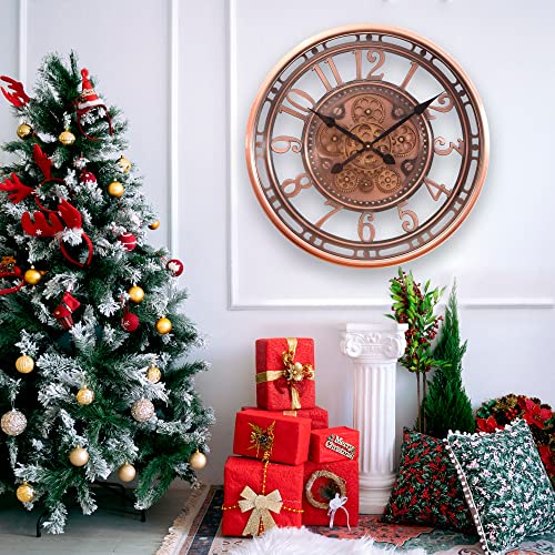 INFINITY TIME Real Moving Gears Modern, 21 Inch Industrial Steampunk Large Big Metal Gold Wall Clock for Living Room Decor, Office, ,Antique Bronze Copper,Arabic Numerals