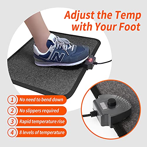 Hodeamy Heated Floor Mat Under Desk for Foot Warmer - Wider 110V Adjustable Temperature Electric Heating Pad - Carbon Crystal & Energy Saving Feet Warmers for office,home (Black Gray)