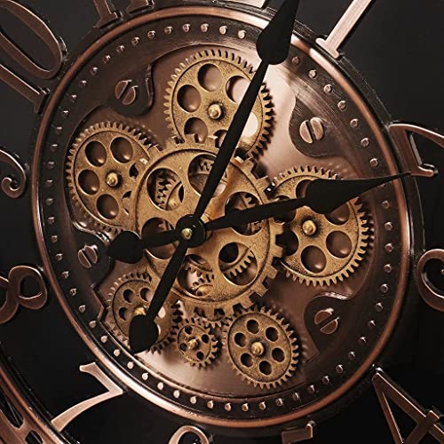 INFINITY TIME Real Moving Gears Modern, 21 Inch Industrial Steampunk Large Big Metal Gold Wall Clock for Living Room Decor, Office, ,Antique Bronze Copper,Arabic Numerals