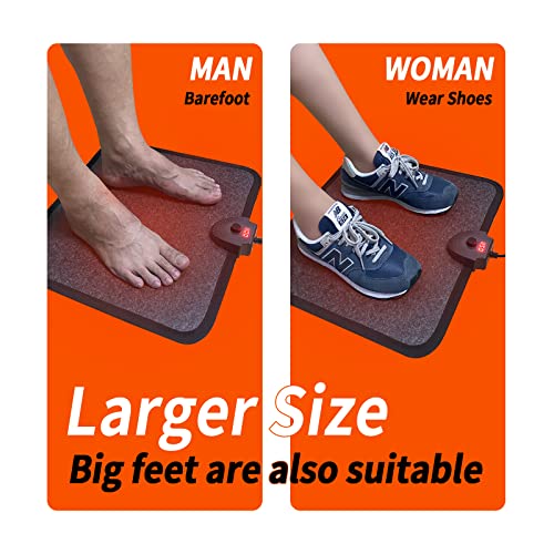 Hodeamy Heated Floor Mat Under Desk for Foot Warmer - Wider 110V Adjustable Temperature Electric Heating Pad - Carbon Crystal & Energy Saving Feet Warmers for office,home (Black Gray)